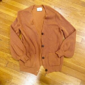 JUST Orange Knit Button Up Grandpa Cardigan Size Large